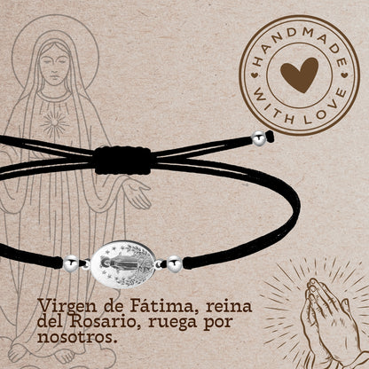 Pulsera Hilo Encerado con VIRGEN DE FATIMA color Plateado