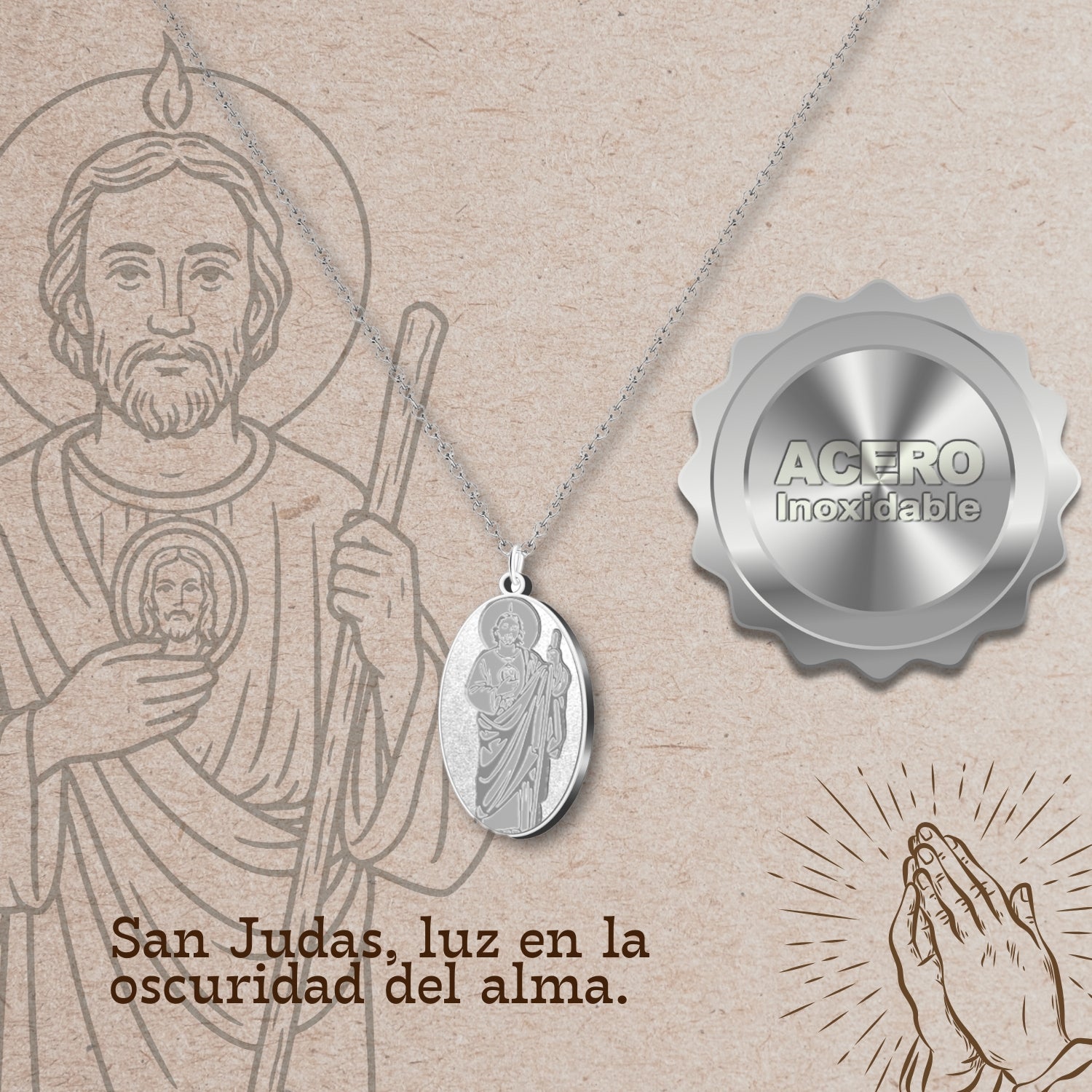 Colgante Medalla de San Judas Tadeo Acero Acero Inoxidable cotigo