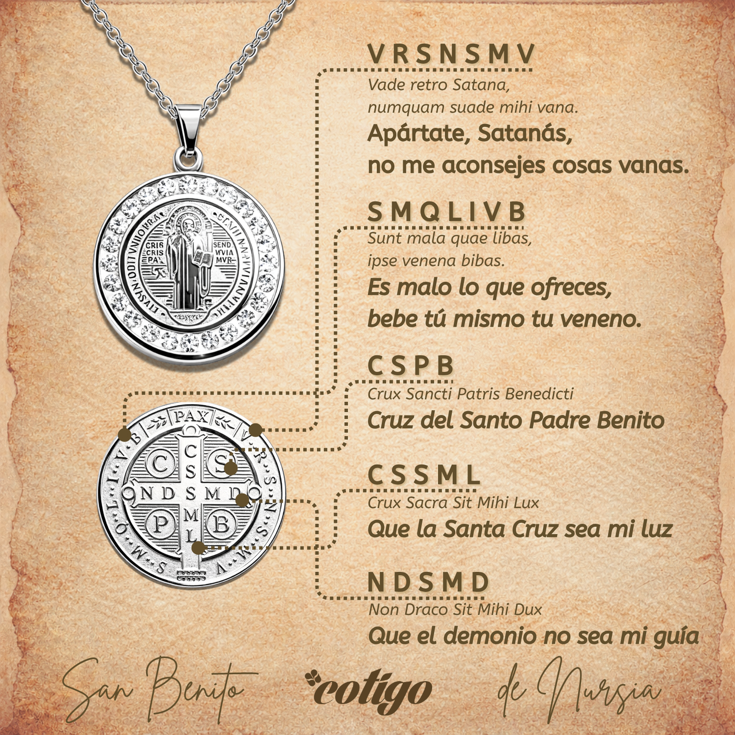 Collar con Medalla de San Benito con Circonitas