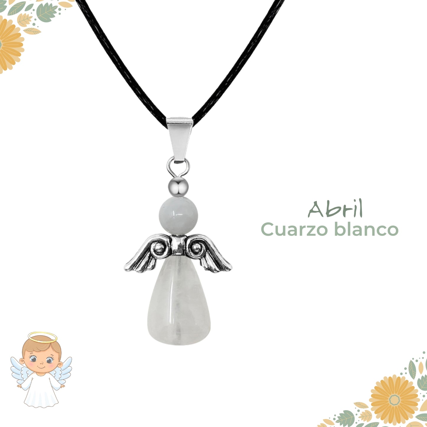 Regalo con intención 💖 Colgante Ángel de la guarda + piedra energética + tarjeta diseñada ¡y pulsera 7 nudos GRATIS!