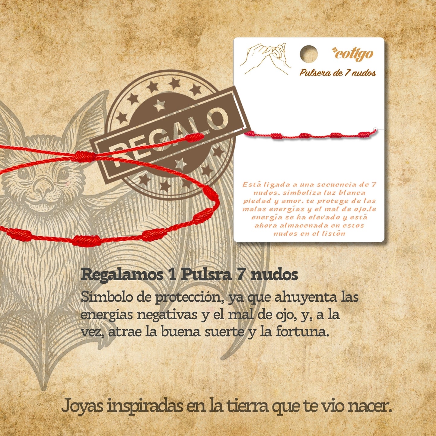 Pulsera 7 nudos con Murciélago de jaume Acero Dorado
