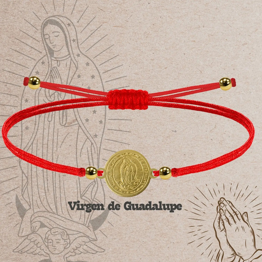 Pulsera Hilo Rojo virgen de guadalupe Dorado - cotigo