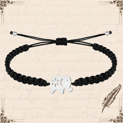 Pulsera Hilo Destino con Elefante Acero Plateado
