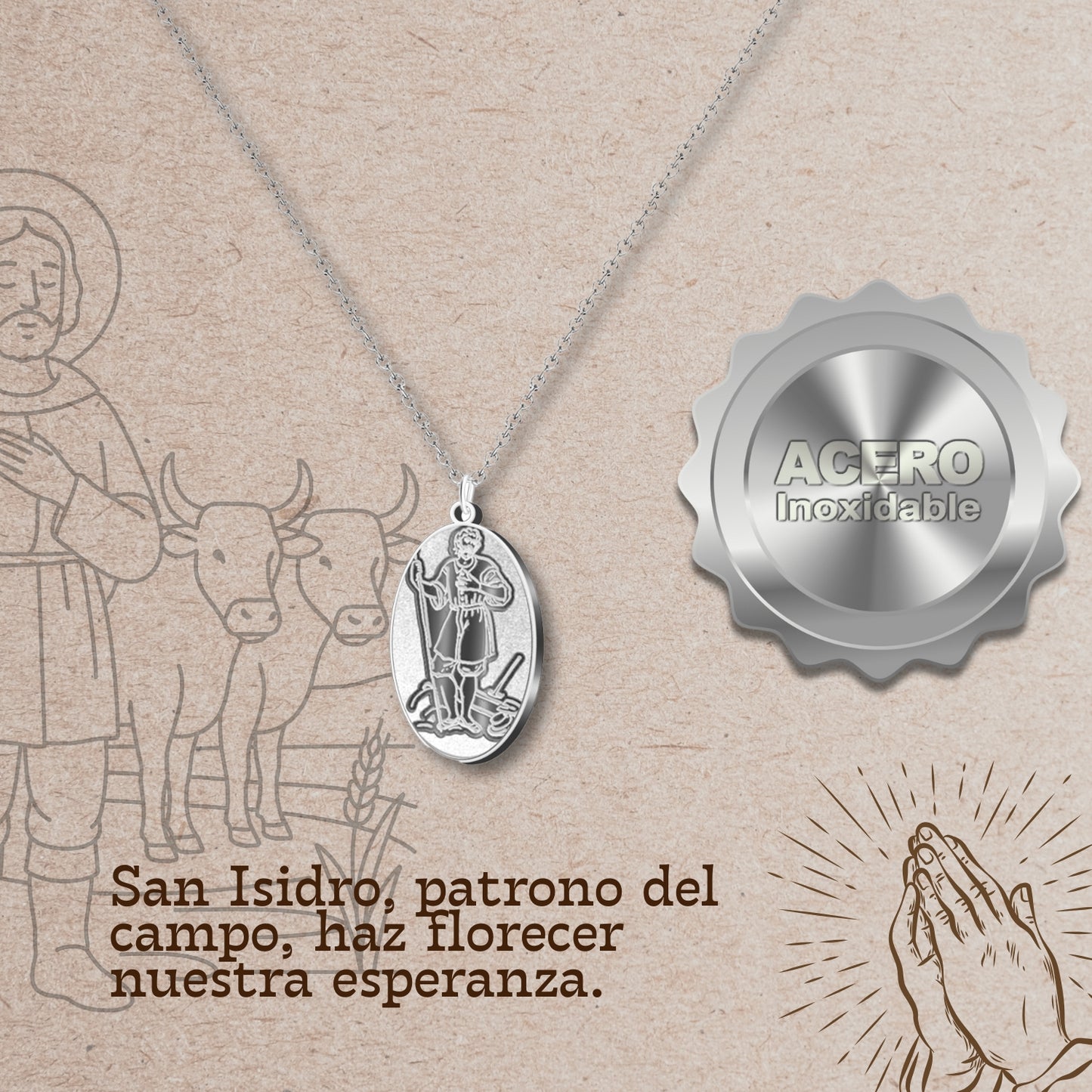 Pingente de Aço Dourado SAN ISIDRO LABRADOR