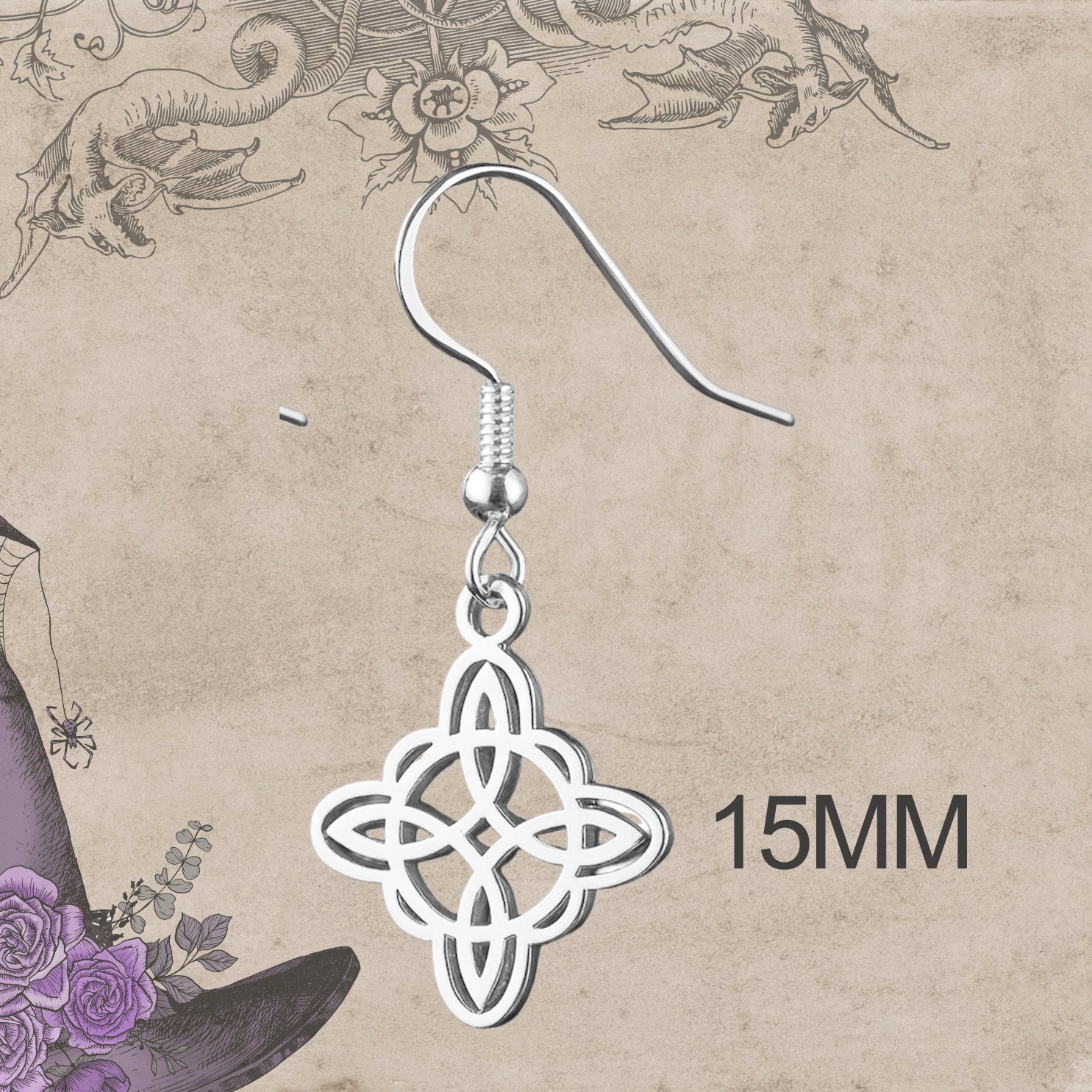 Pendientes Nudo de Bruja Acero Inoxidable plateado - cotigo