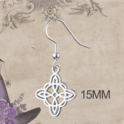 Pendientes Nudo de Bruja – Acero Inoxidable plateado, Amuleto de Protección