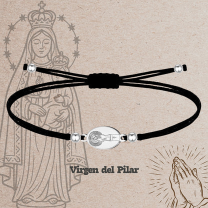 Pulsera Hilo encerado con colgante Vigen Pilar color Plateado
