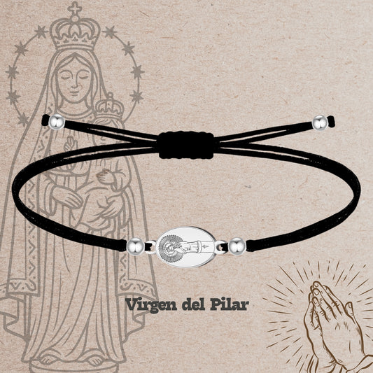 Pulsera Hilo encerado con colgante Vigen Pilar color Plateado