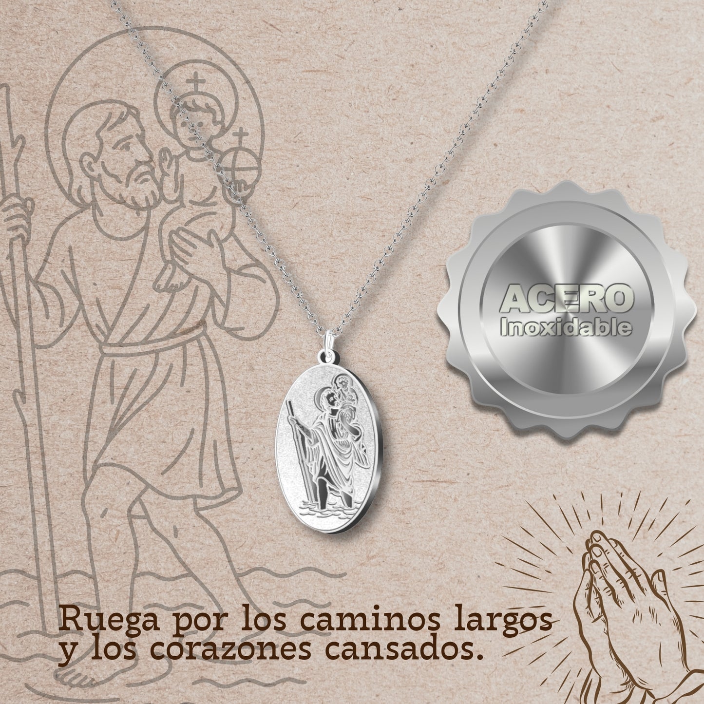 Pingente SAN CRISTOBAL Aço Dourado