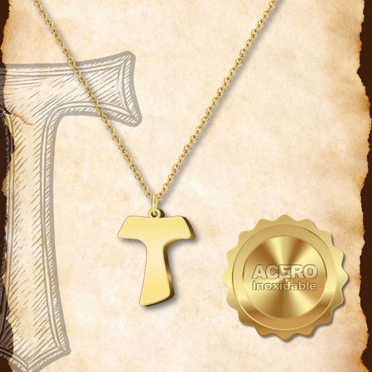 Colgante Cruz Tau Acero inoxidable color Dorado - cotigo