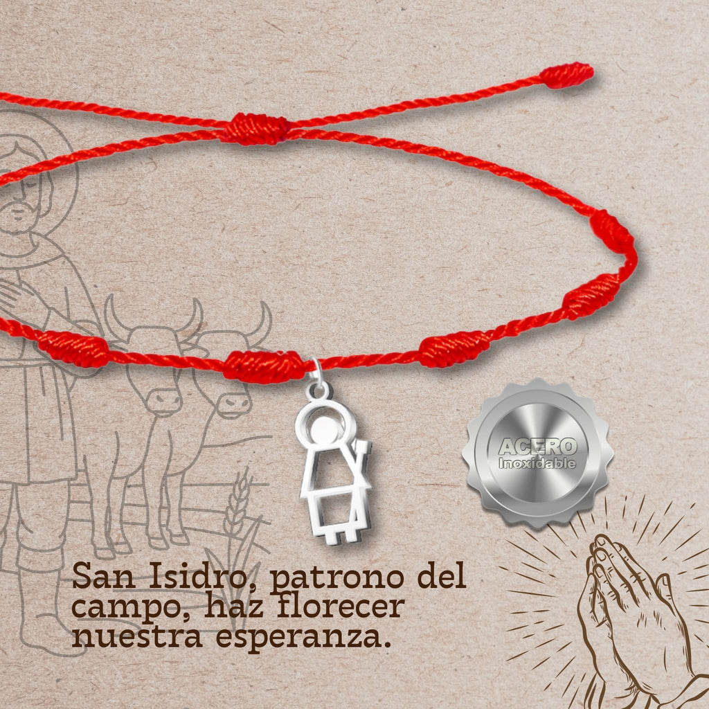 Pulsera 7 nudos con Colgante San Isidro Labrador Acero Plateado cotigo