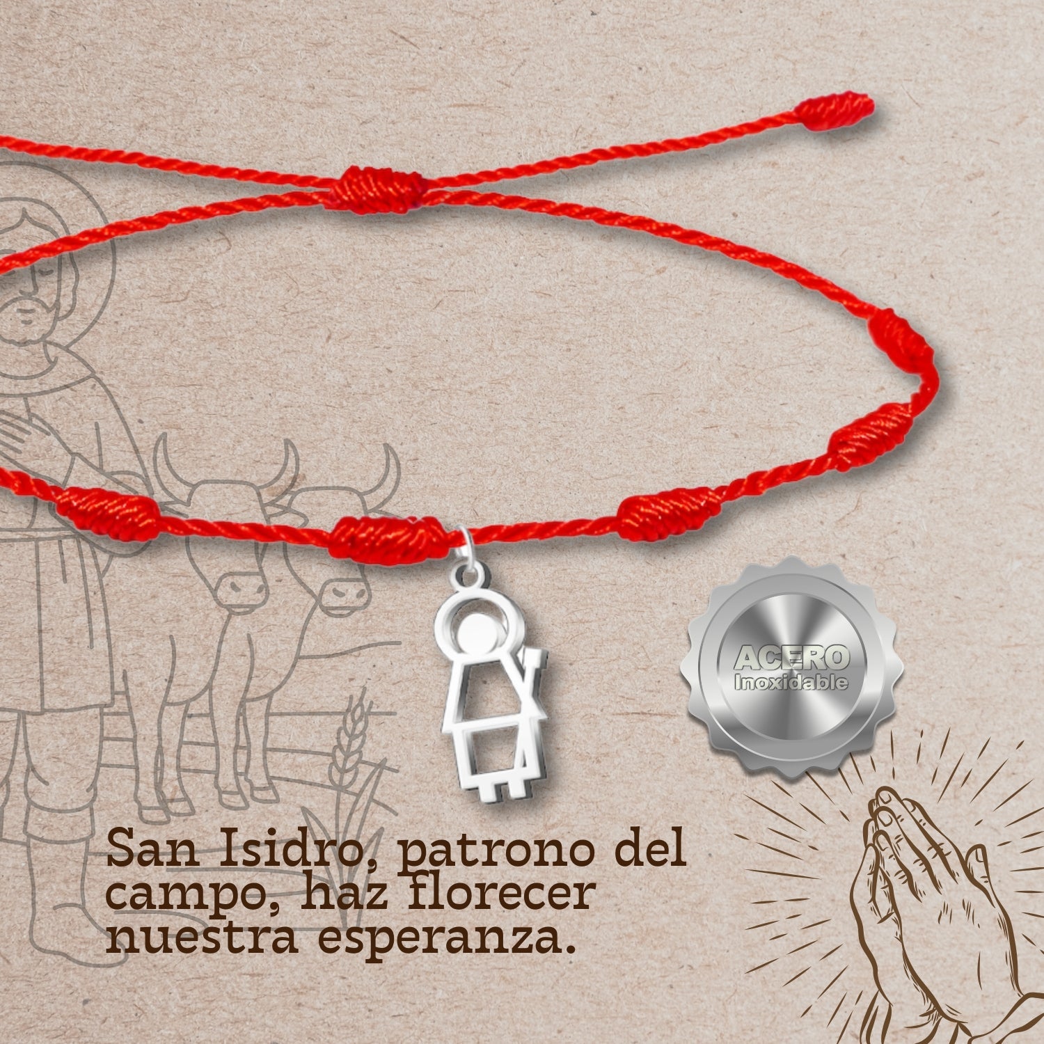 Pulsera San Isidro Labrador con 7 Nudos en Acero Plateado detalle