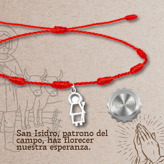 Pulsera 7 nudos con Colgante San Isidro Labrador Acero Plateado