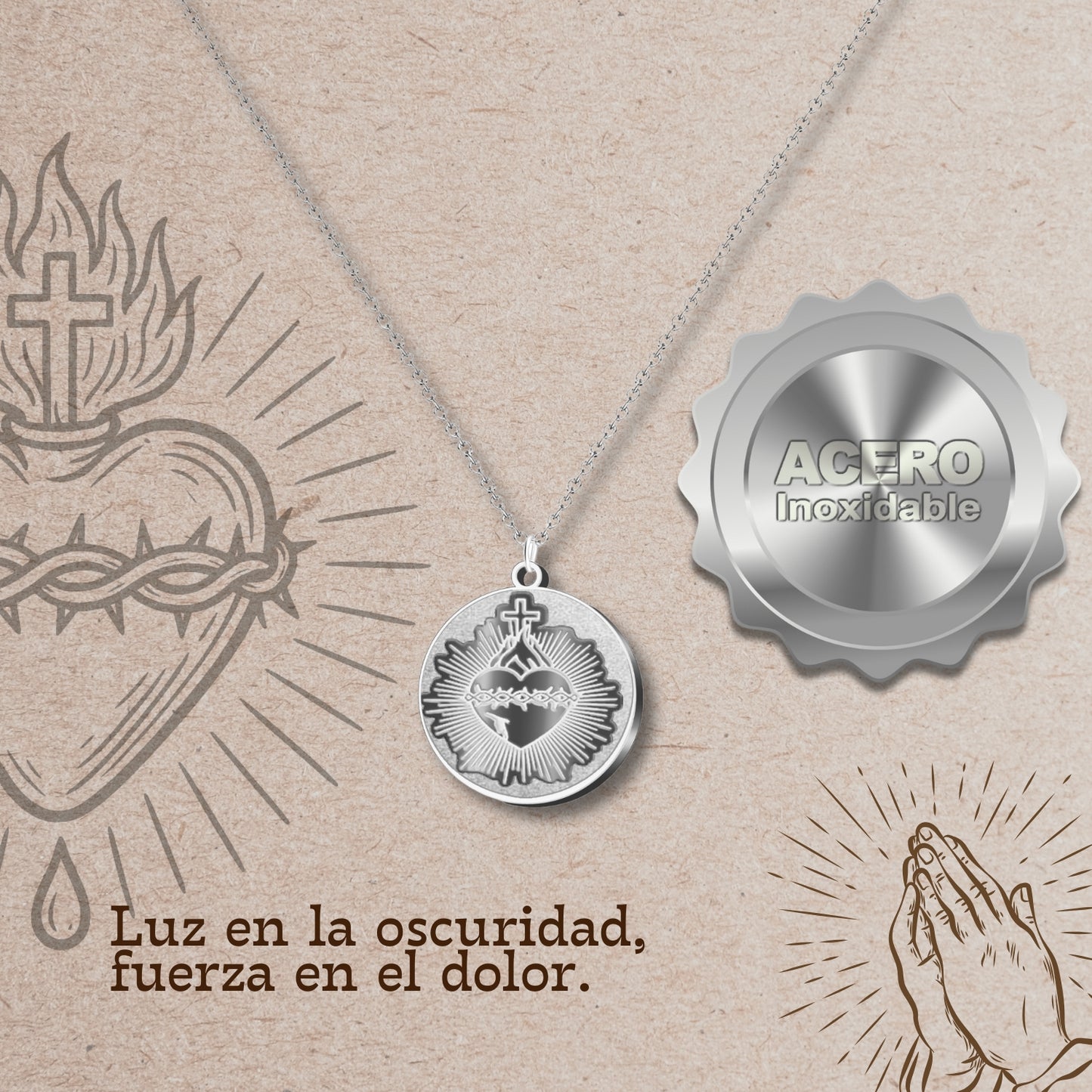 Colgante Acero CORAZON DE JESUS color Plateado
