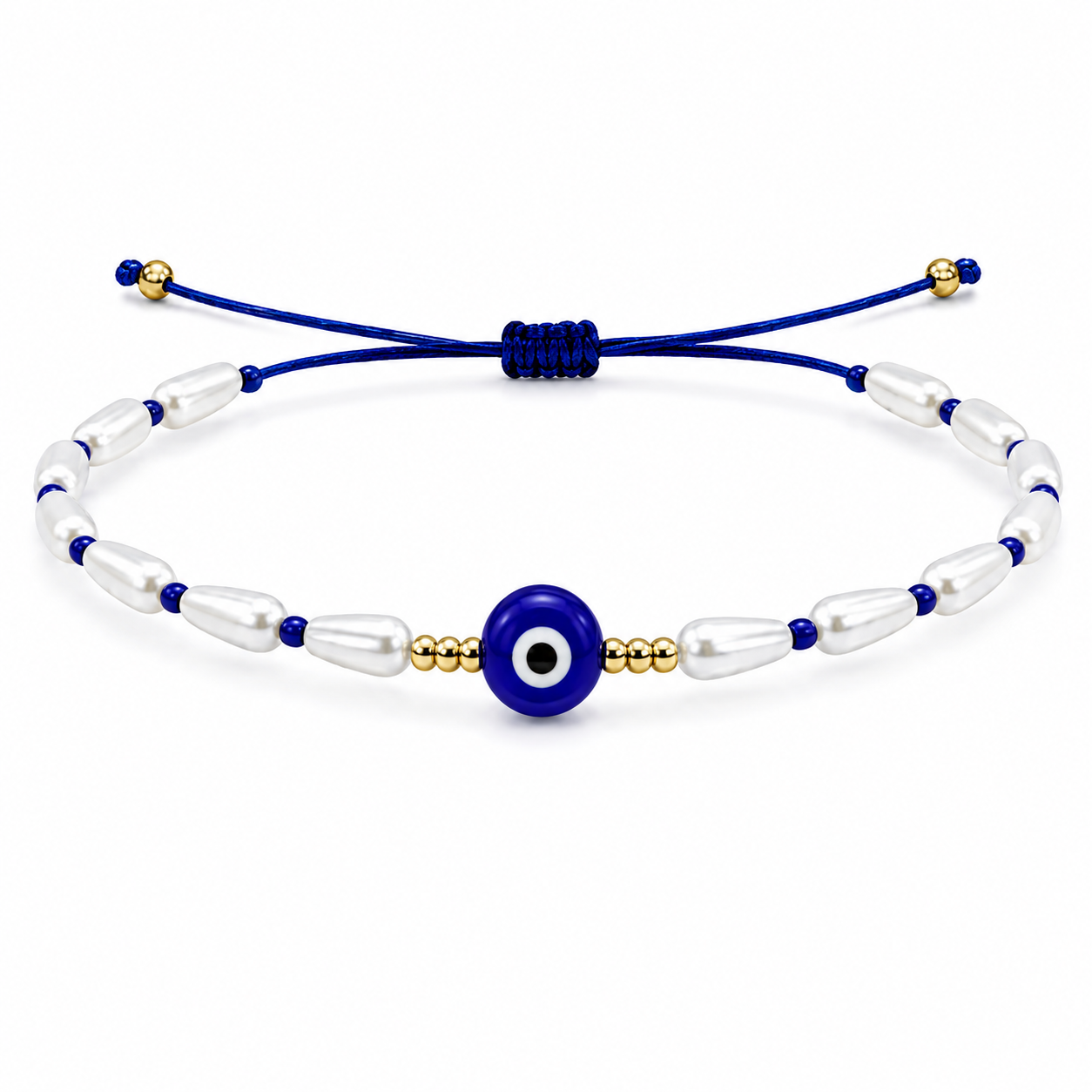 Pulsera con Ojo Turco Azul y Cuentas Efecto Perla
