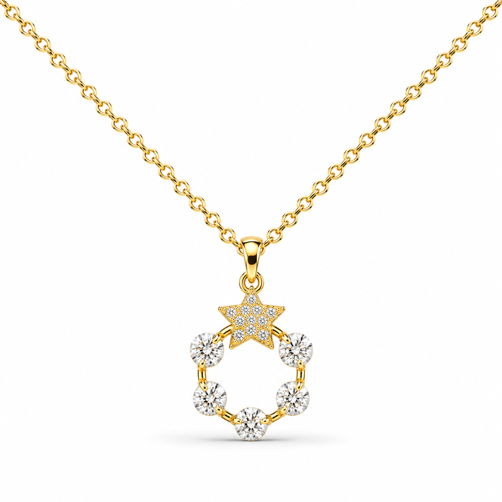 Colgante Estrella y Aro Bañado en Oro 14K con Circonitas