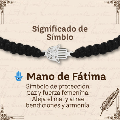 Pulsera Hilo Destino Negro-Mano Fatima Plateado