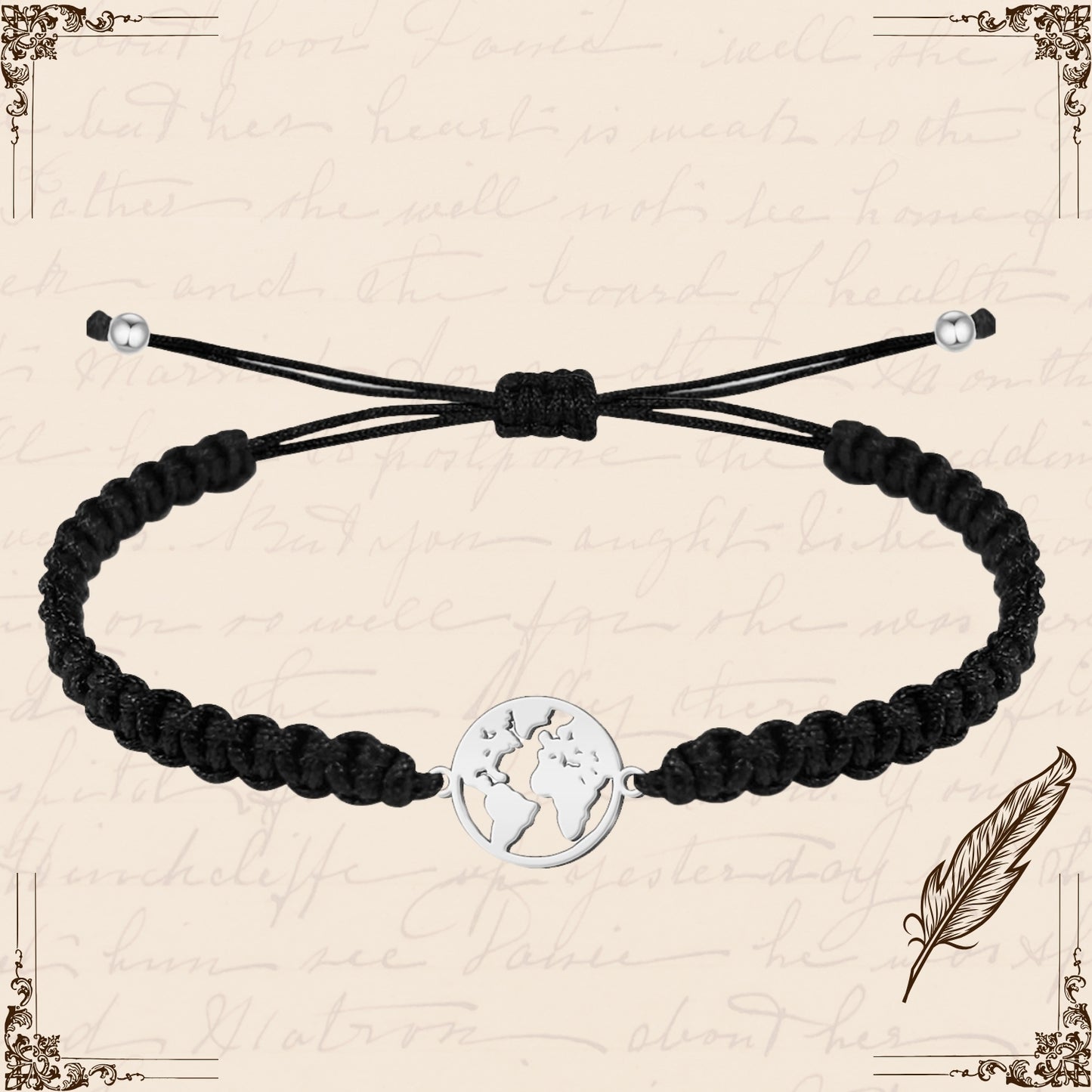 Pulsera Hilo Destino con Mapa de Mundo Acero Plateado