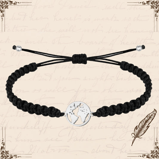 Pulsera Hilo Destino con Mapa de Mundo Acero Plateado