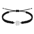 Pulseira de fio trançado preto-prateado trevo de quatro folhas