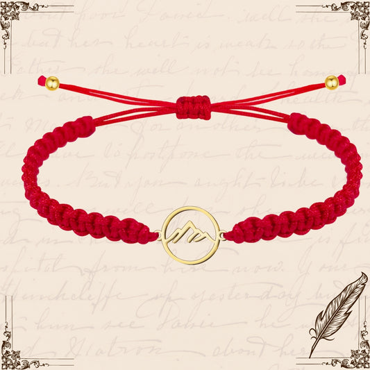 Pulsera Hilo Destino con Montaña Acero Dorado