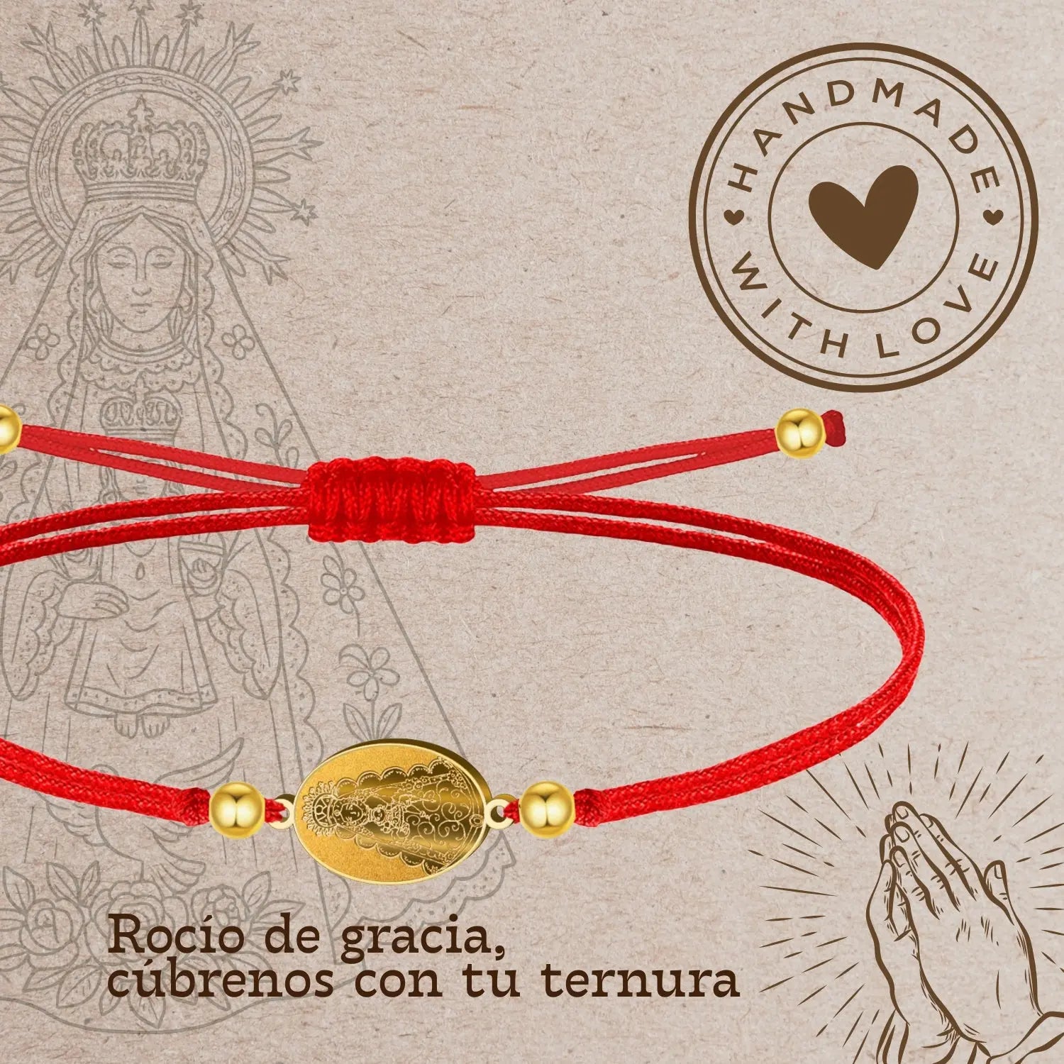 Pulsera Hilo Rojo Virgen del Rocío Acero Dorado - cotigo