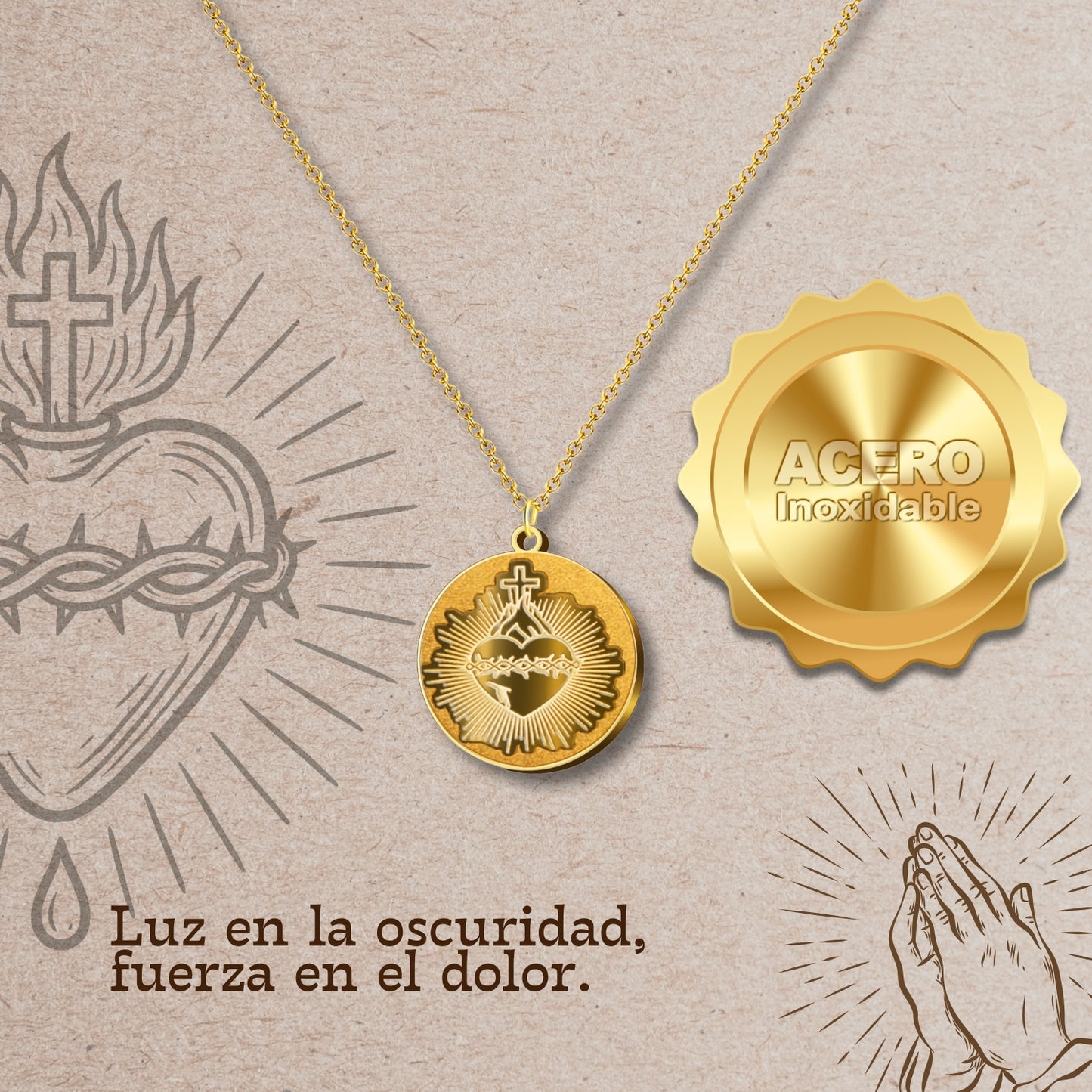 Colgante Acero CORAZON DE JESUS color Dorado