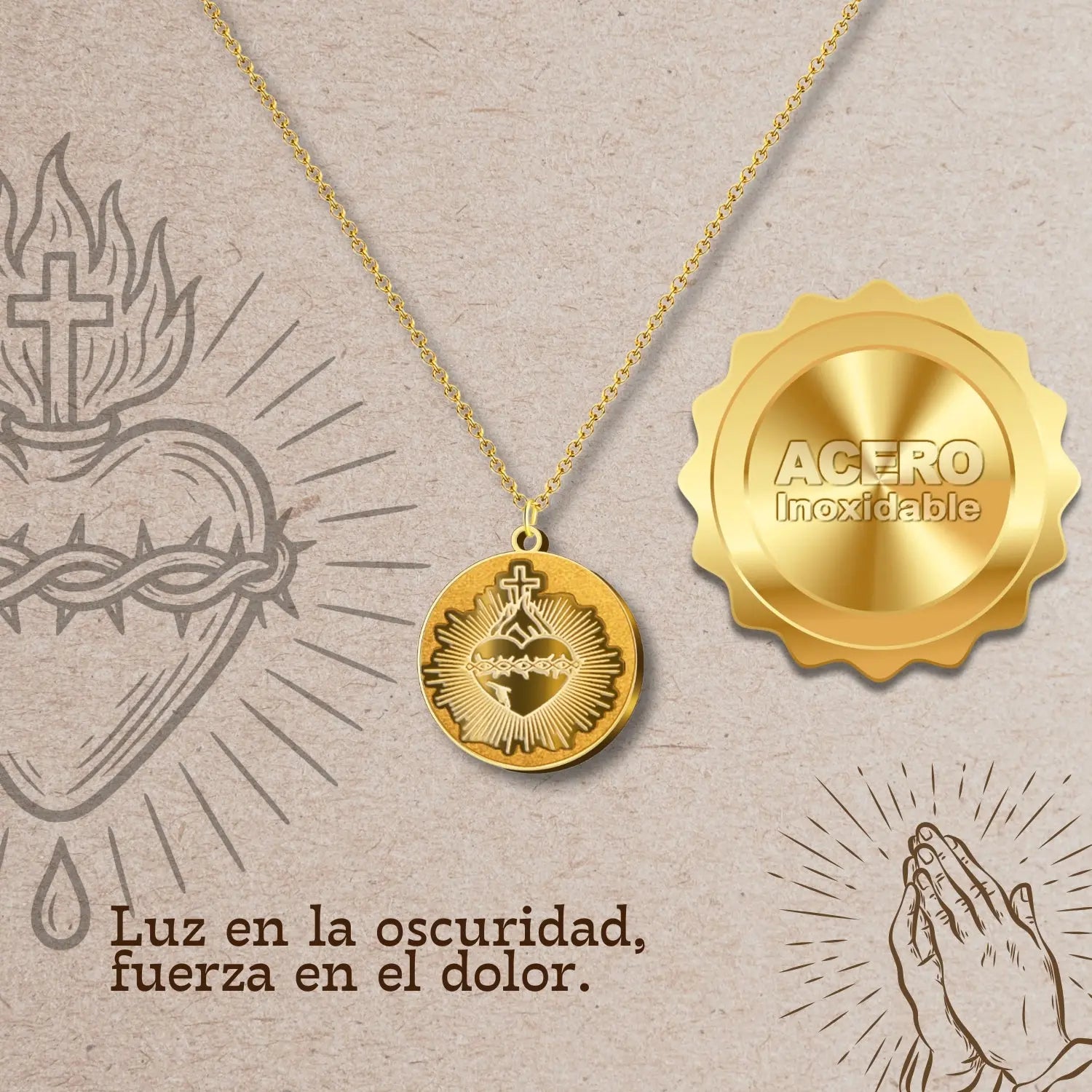 Colgante Acero CORAZON DE JESUS color Dorado - cotigo