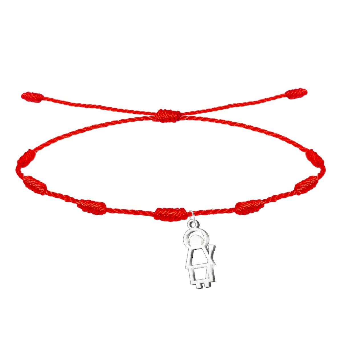 Pulsera de hilo rojo con 7 nudos de protección y colgante de San Isidro Labrador en acero inoxidable plateado. Amuleto de la suerte contra el mal de ojo y para la prosperidad en el trabajo.