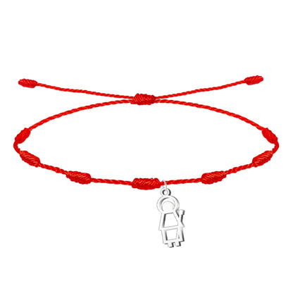 Pulsera de hilo rojo con 7 nudos de protección y colgante de San Isidro Labrador en acero inoxidable plateado. Amuleto de la suerte contra el mal de ojo y para la prosperidad en el trabajo.