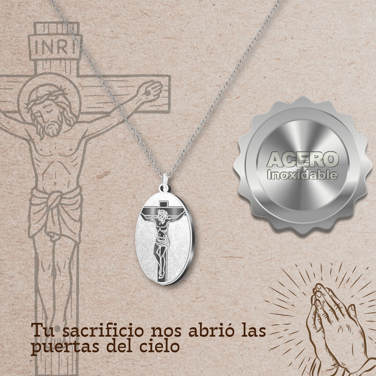 Colgante Acero Jesús Crucificado color Plateado