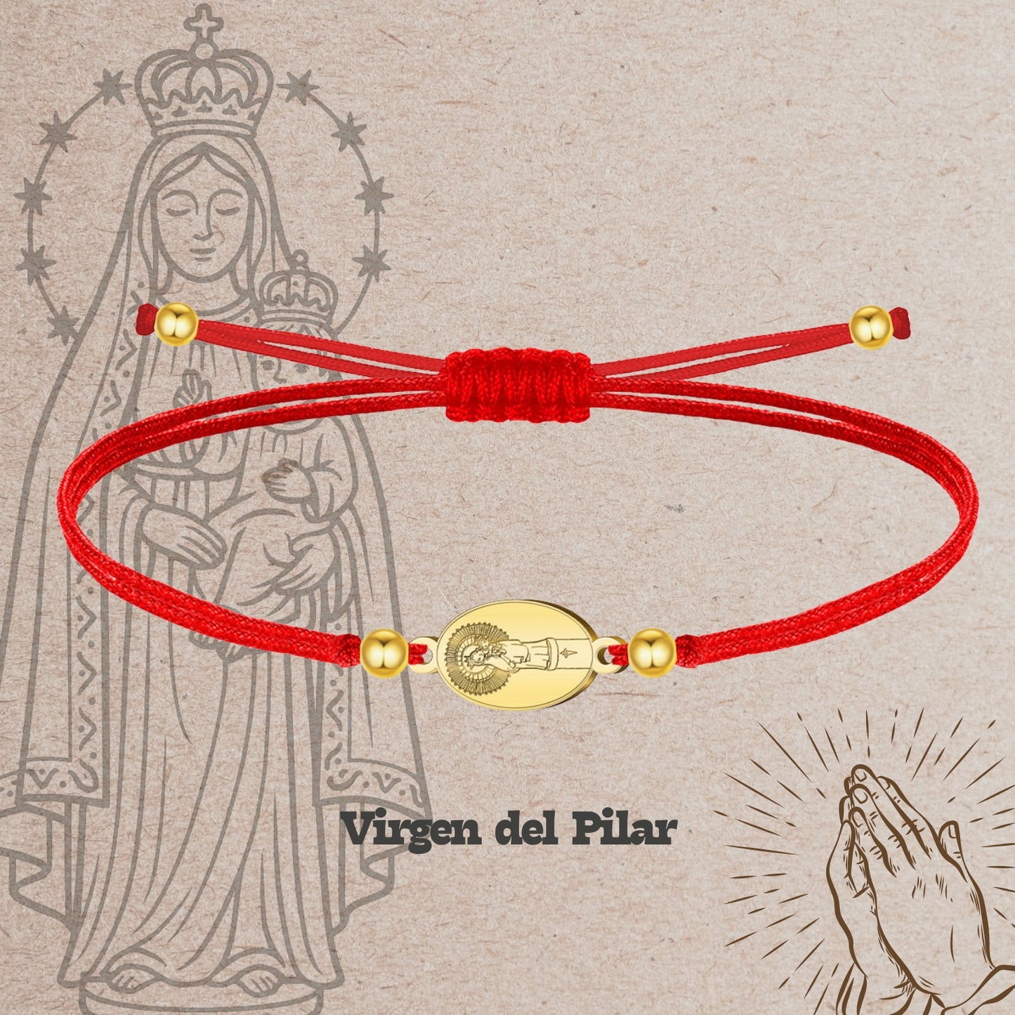 Pulsera Hilo encerado con colgante Vigen Pilar color Dorado