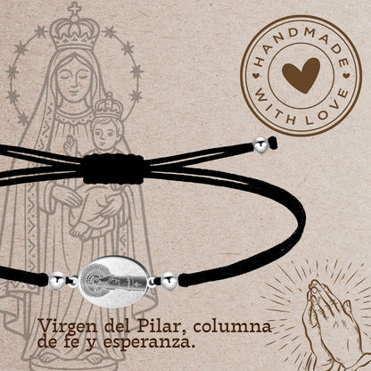 Pulsera Hilo Encerado con VIRGEN DEL PILAR color Plateado