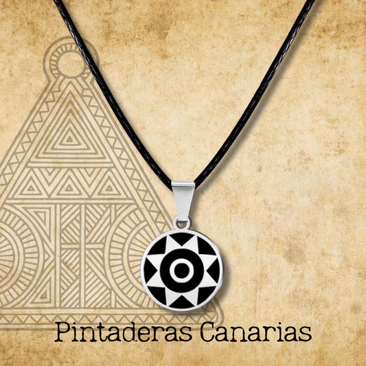 Colgante Pintadera Canarias Acero Plateado con Cordón Hilo encerado