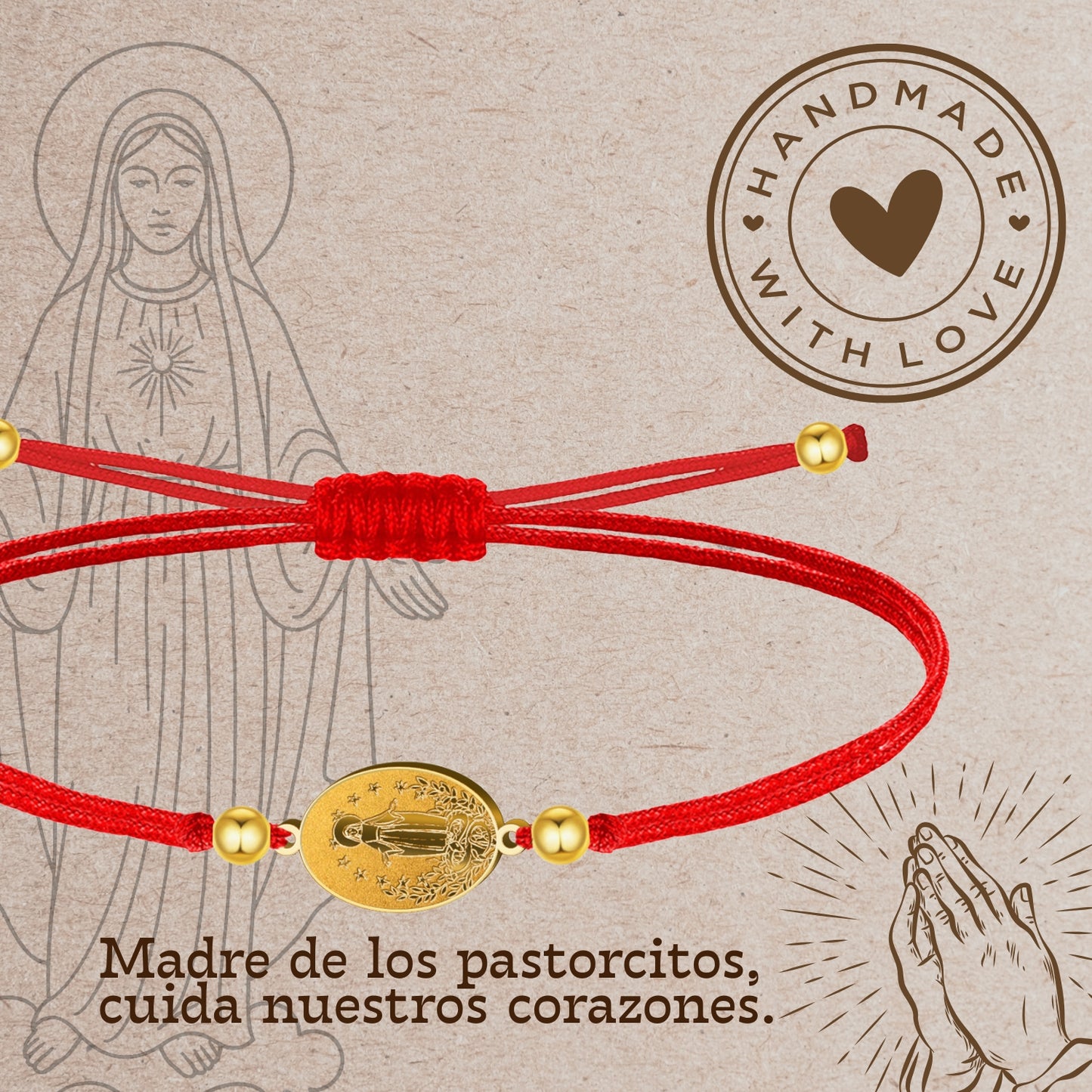 Pulsera Hilo Encerado con VIRGEN DE FATIMA color Dorado