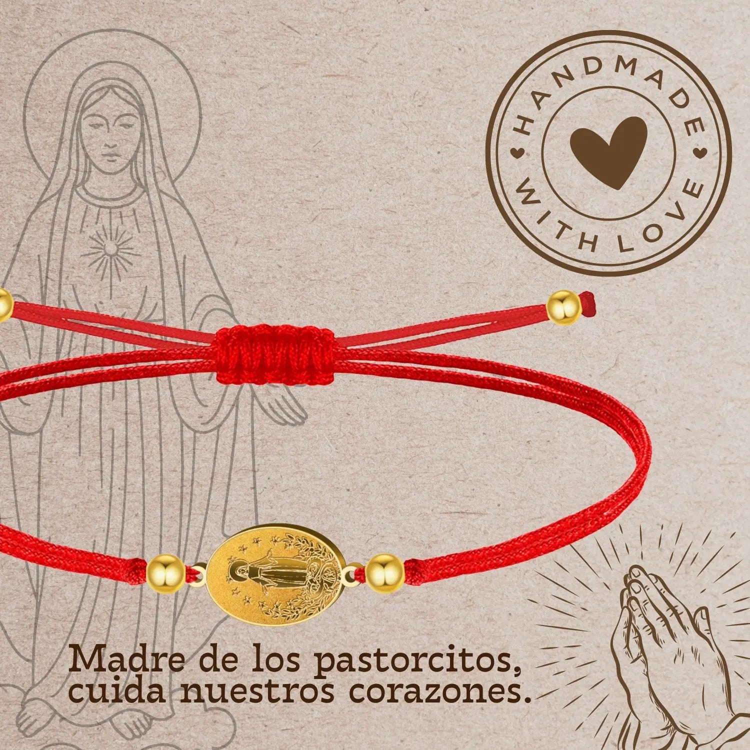 Pulsera Hilo Rojo Virgen de Fátima en Acero Dorado - cotigo