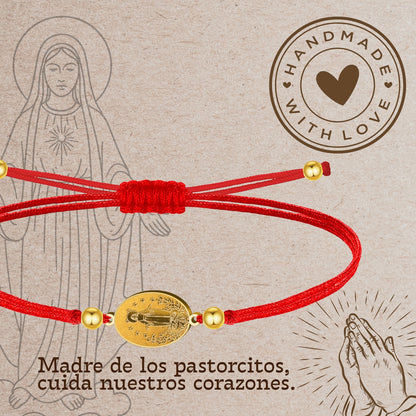 Pulsera Hilo Encerado con VIRGEN DE FATIMA color Dorado
