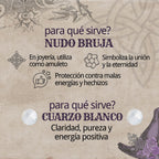 Colgante Nudo de Bruja con Cuarzo Blanco en Acero Dorado cotigo