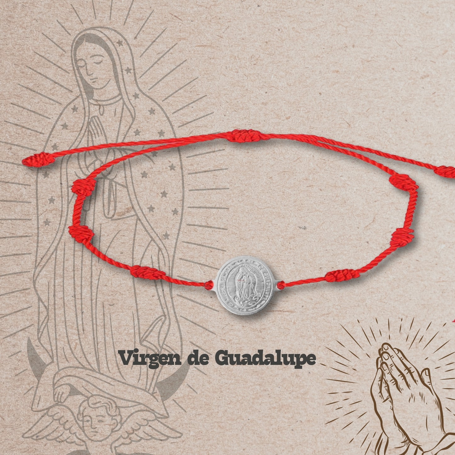 Pulsera 7 nudos con Virgen Guadalupe color Plateado