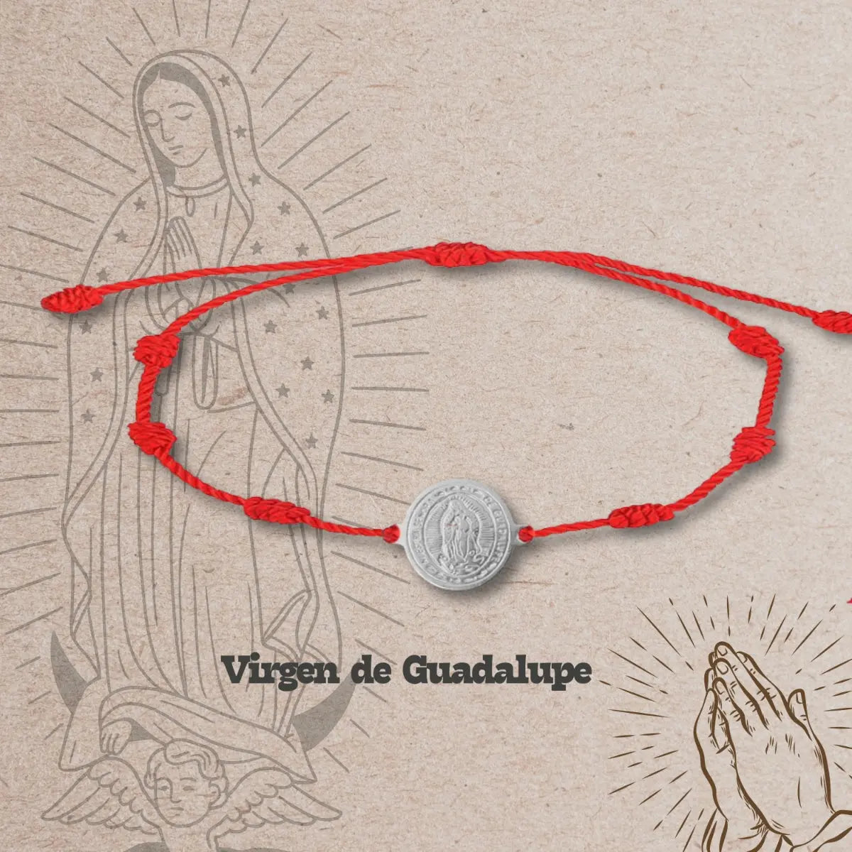 Pulsera roja de 7 nudos con medalla virgen de guadalupe acero plateado amuleto de proteccion contra envidia mujer y hombre
