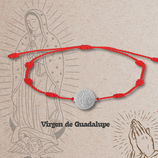 Pulsera 7 nudos con Virgen Guadalupe color Plateado