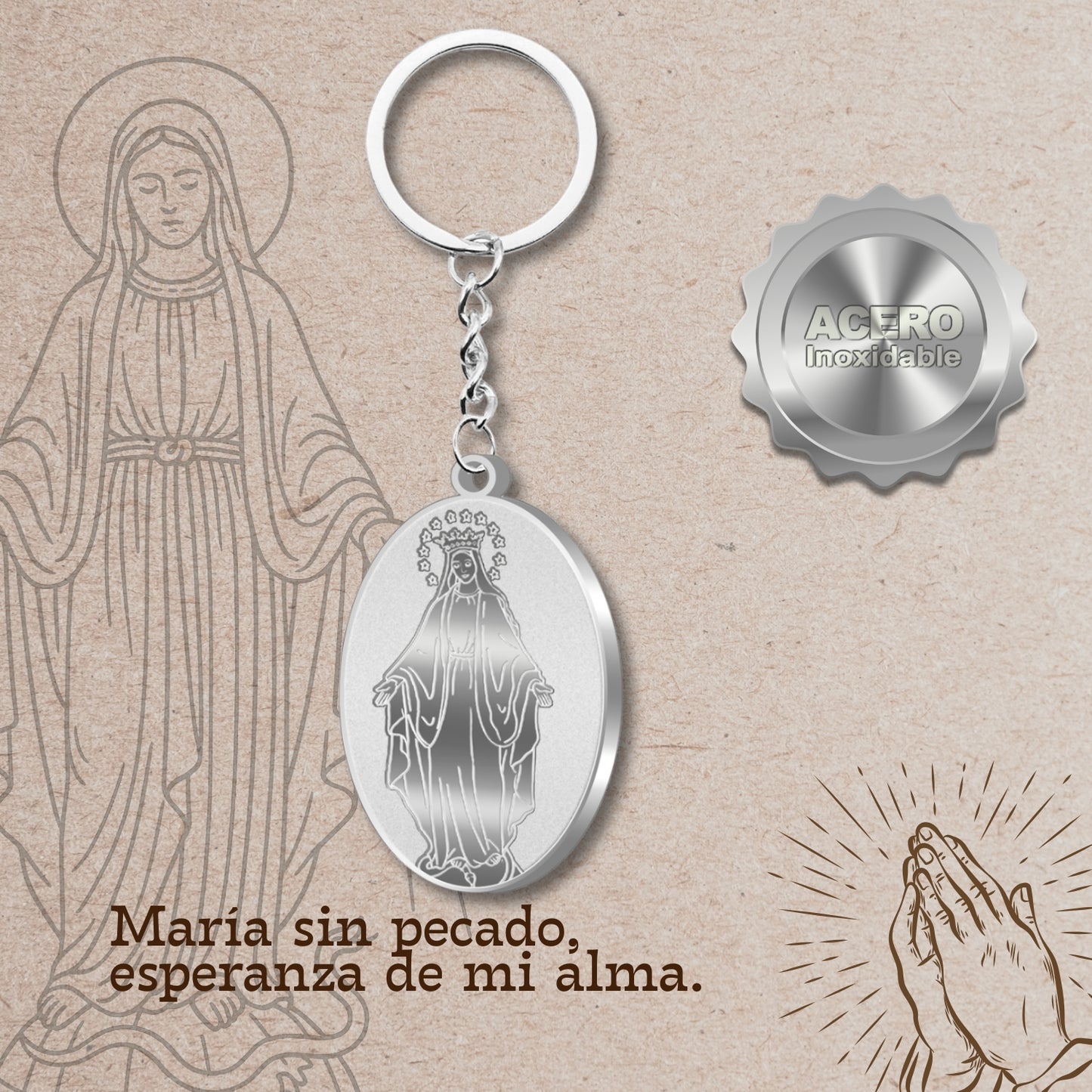 Llavero virgen de la milagrosa Acero Inoxidable