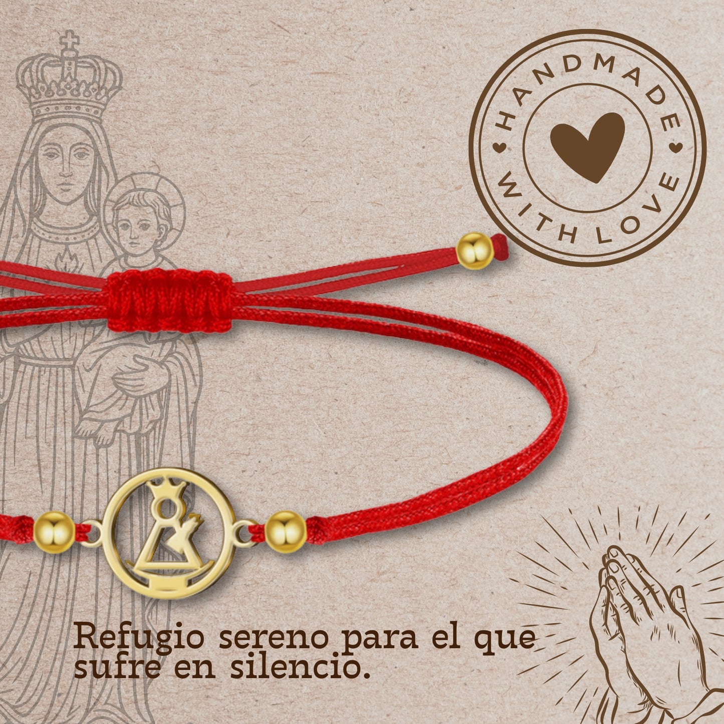 Pulsera Hilo encerado con  Virgen del Remedio Acero Dorado