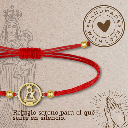 Pulsera Hilo encerado con  Virgen del Remedio Acero Dorado
