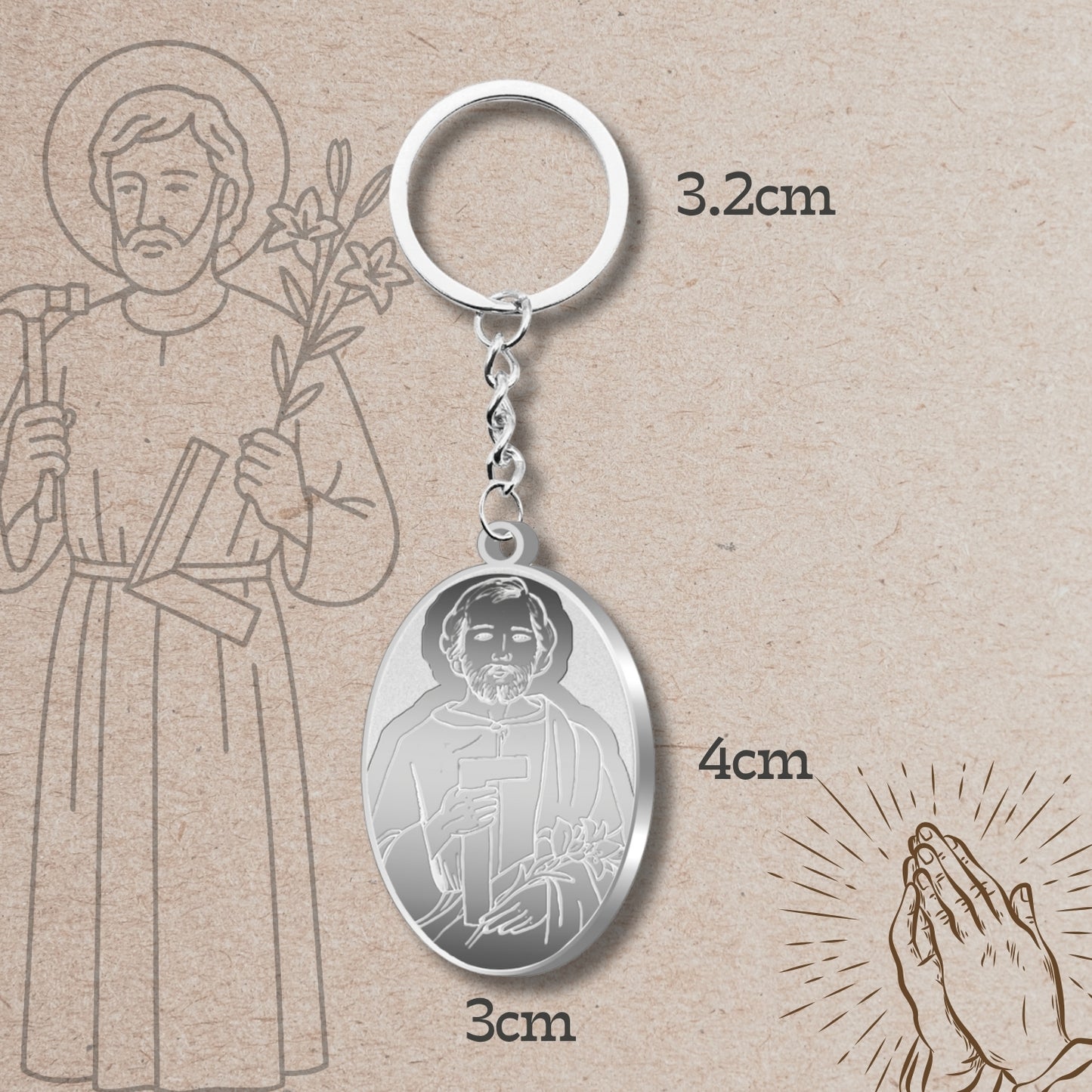 Chaveiro São José Operário Aço Inox