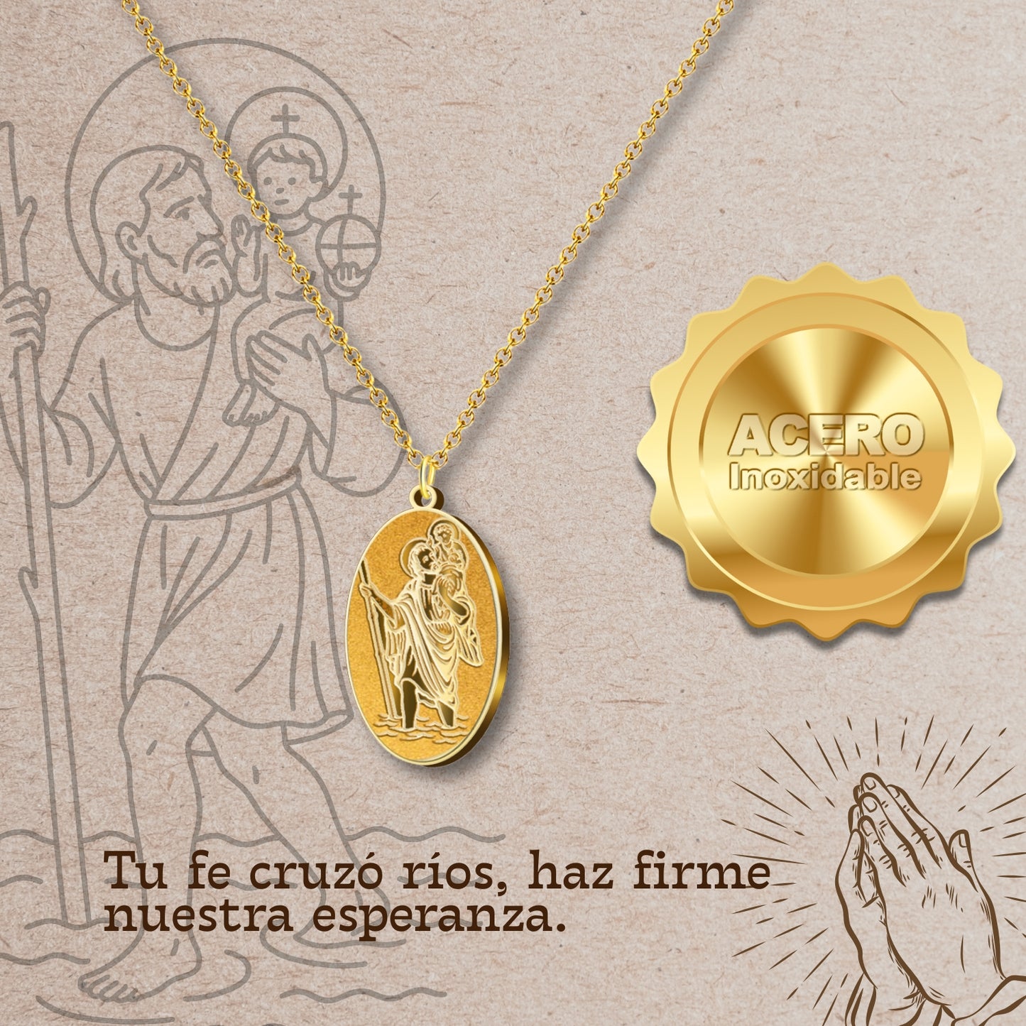 Colgante Acero San Cristóbal color Dorado