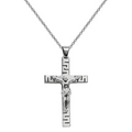 Collar con cruz de Jesús crucificado con diseño geométrico en acero inoxidable