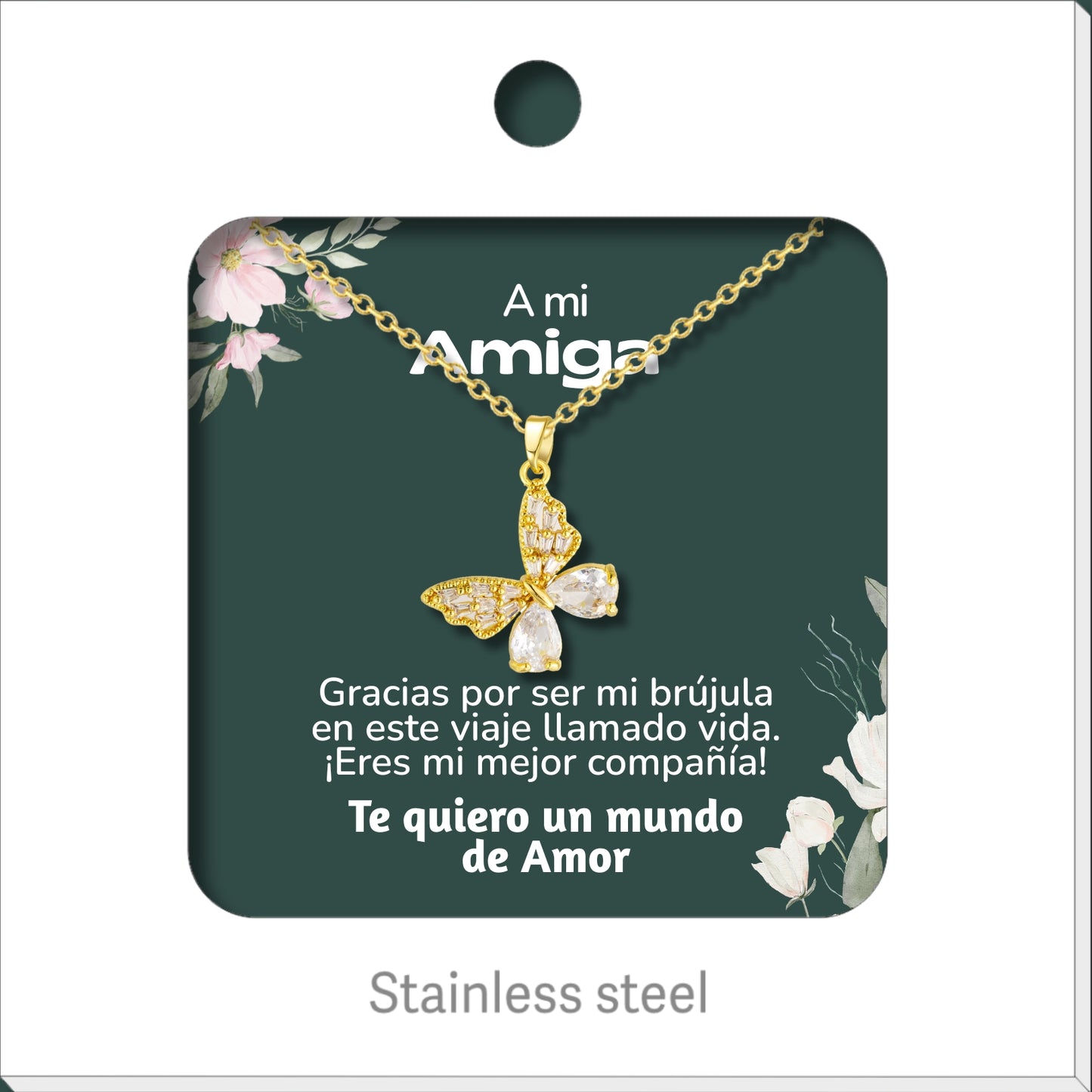 Collar Acero para Mujer con Tarjeta Diseñado , Colgante Con Circonita para Mamá,  Amor, Esposa, Amiga, Hija, Abuela. Regalo para Cumpleaños, Día de Madre, San Valentín, Navidad.