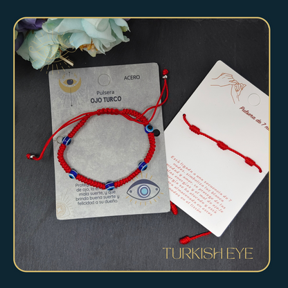Pulsera Ojo turco Acero con Cordon Rojo