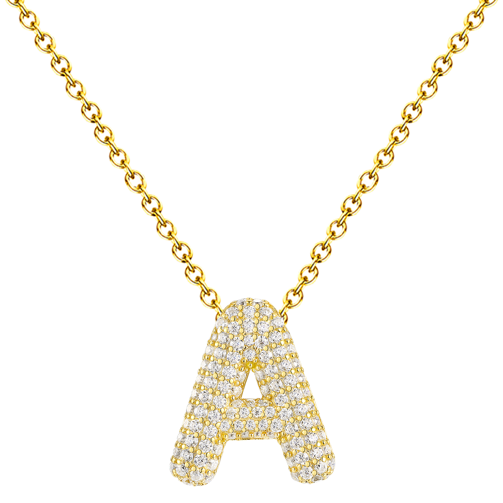 Collar Letra Inicial con Circonitas y Baño de Oro 14K
